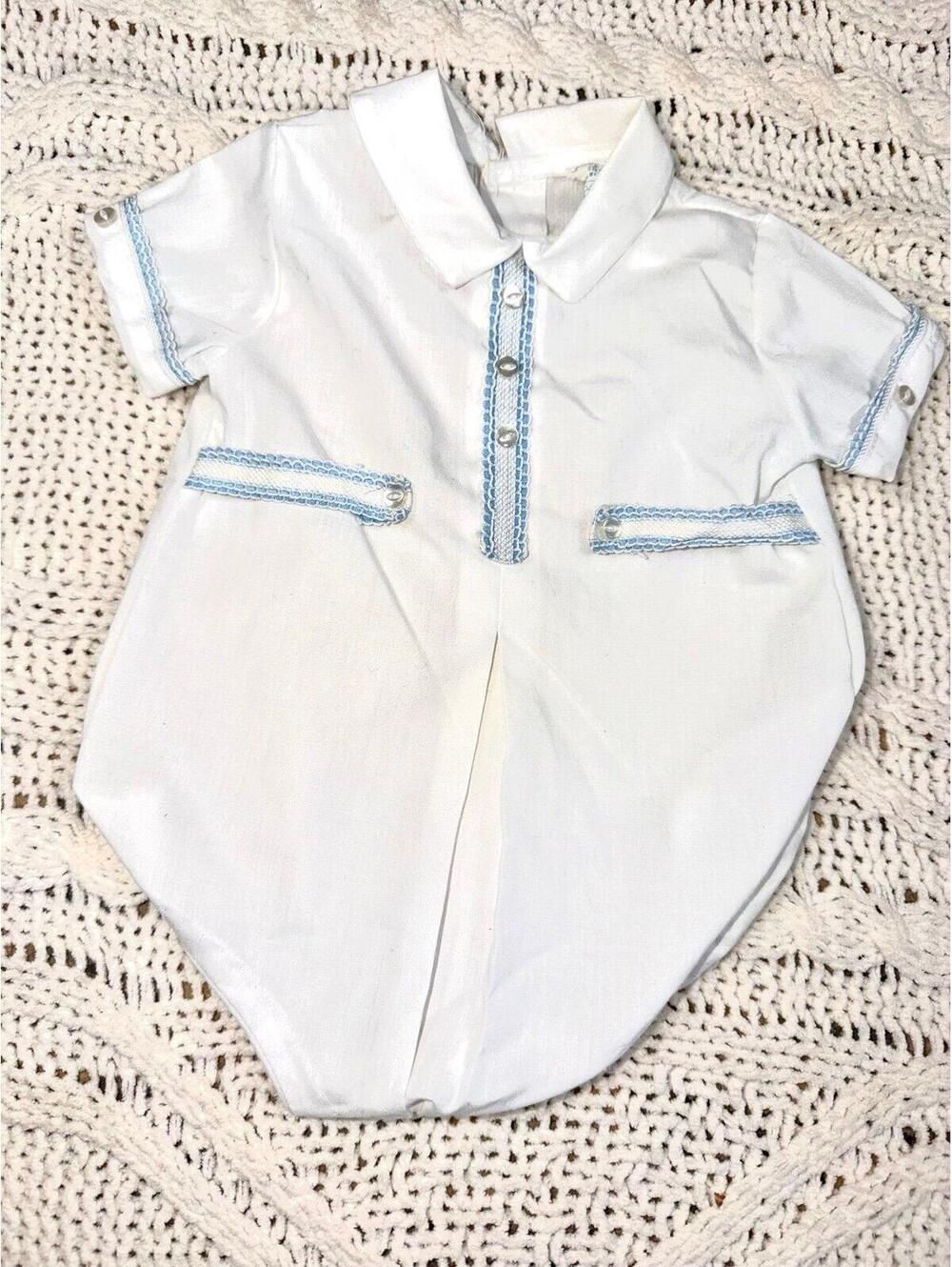 VTG Baby Boy White One Piece Outfit Newborn Coming Home Christening Church